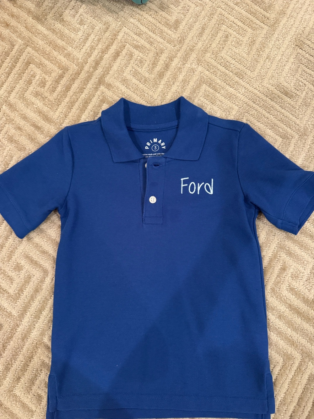 Primary Royal Blue Polo Shirt with White Name Embroidery- 3T